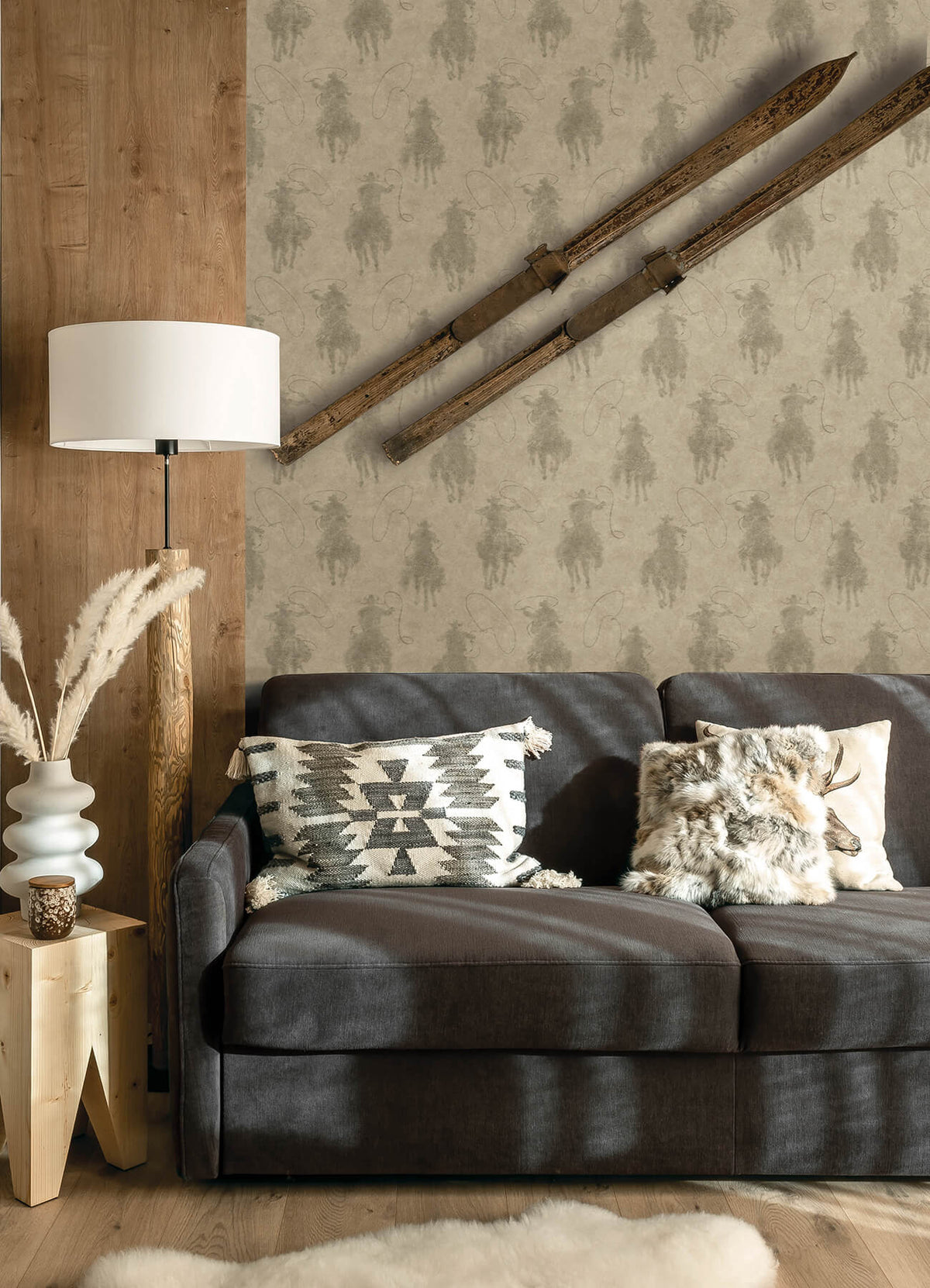 Chesapeake Yellowstone Stockman Silhouette Wallpaper Sample - Khaki