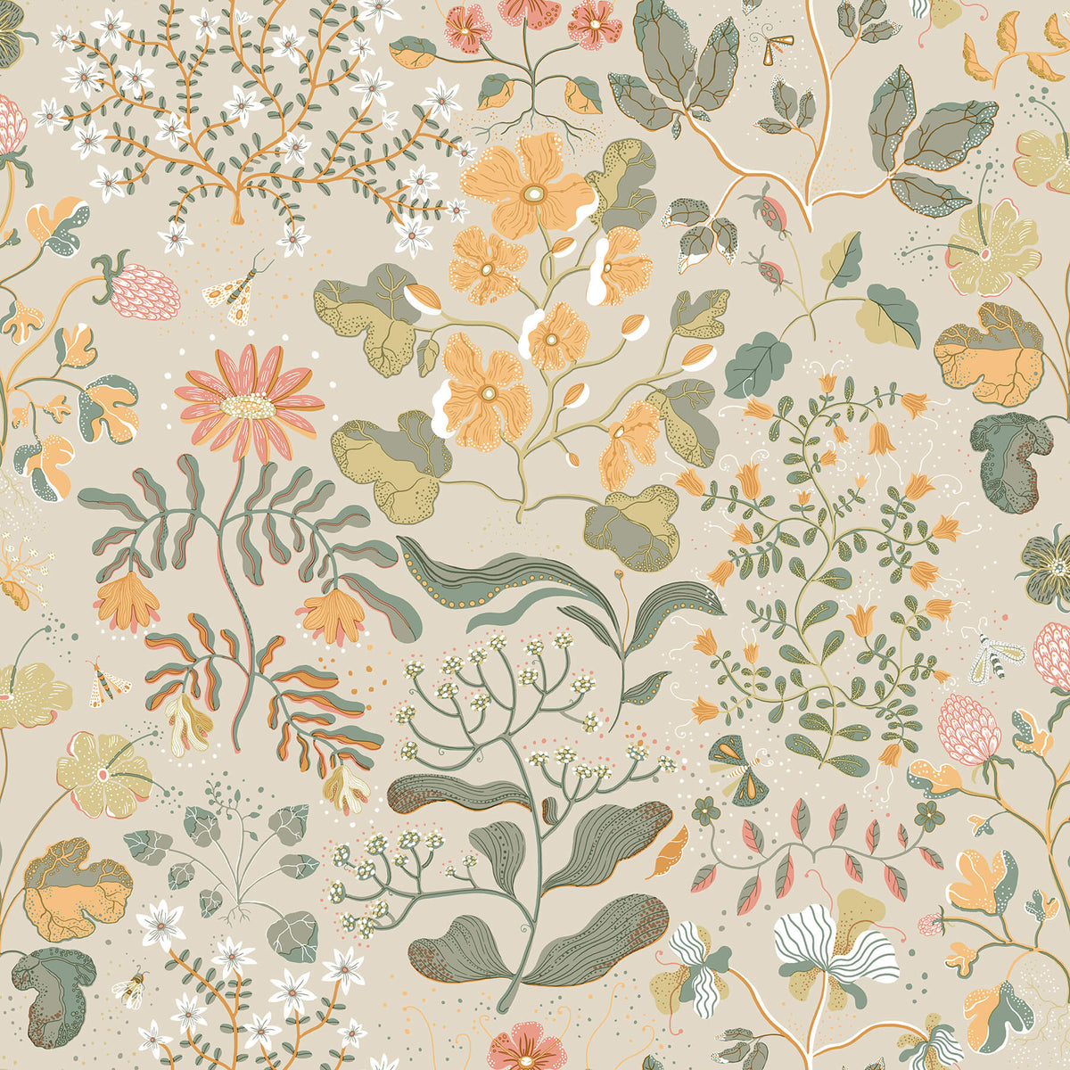 A Street Prints Botanica Groh Floral Wallpaper Sample - Apricot