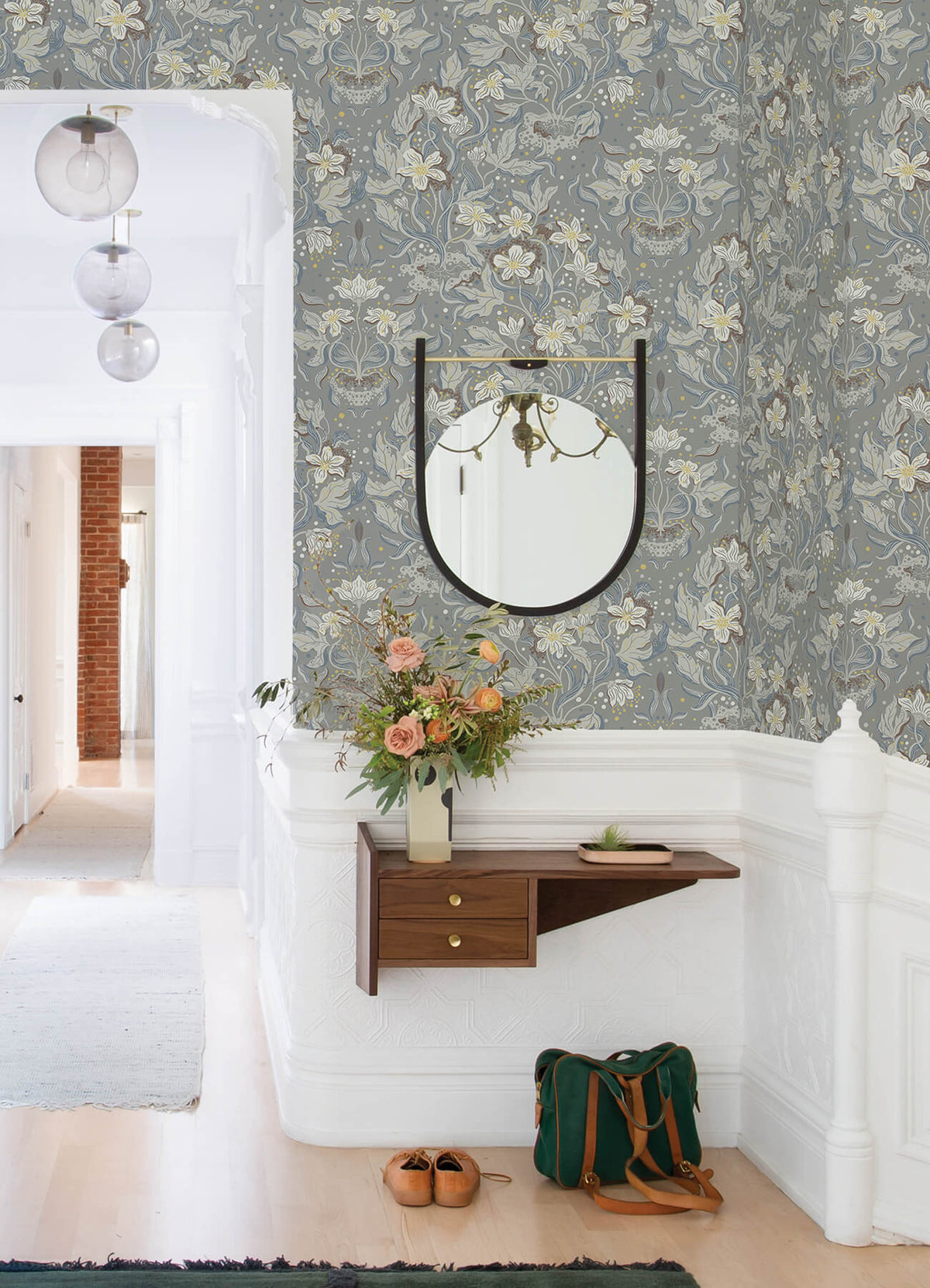A Street Prints Botanica Lisa Floral Damask Wallpaper Sample - Stone