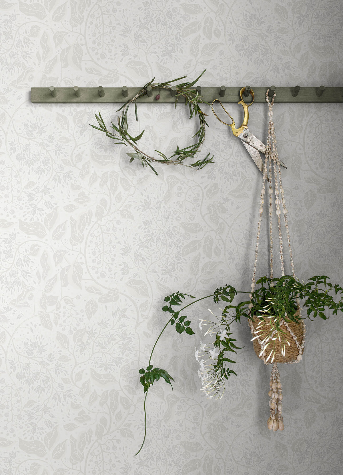 A Street Prints Botanica Turi Twining Vines Wallpaper Sample - Light Grey