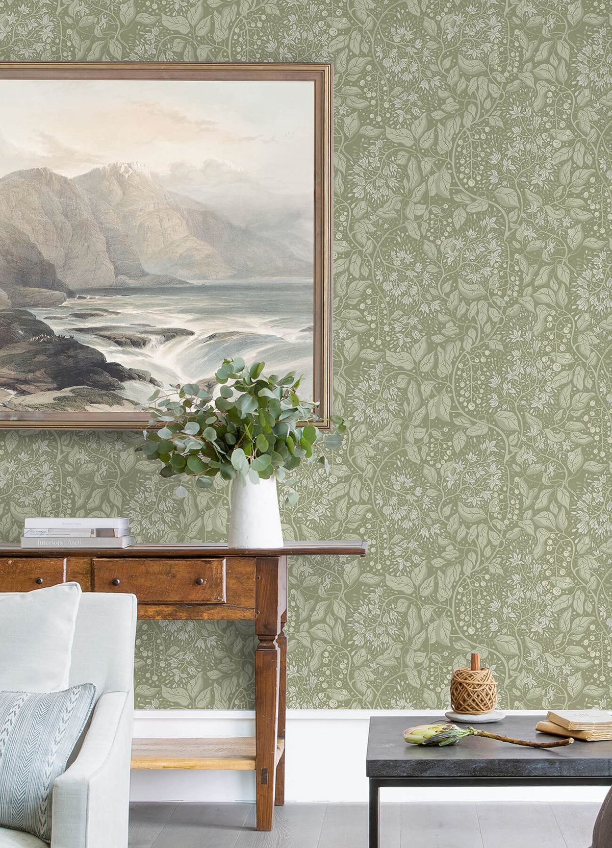 A-Street Prints Botanica Turi Twining Vines Wallpaper - Moss