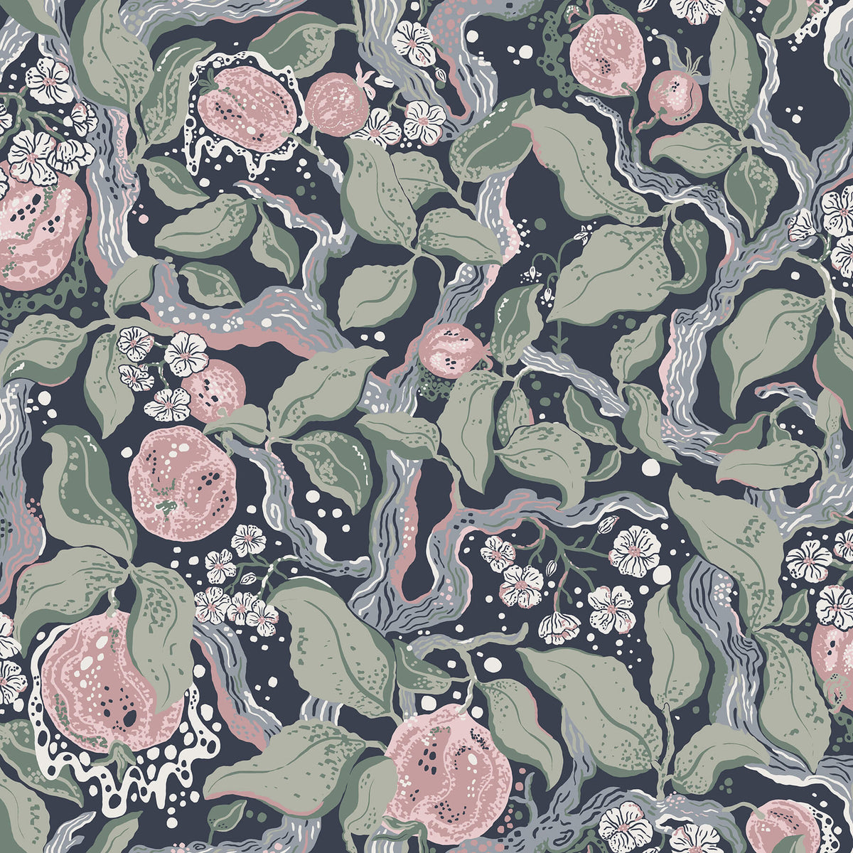 A Street Prints Botanica Kort Fruit & Floral Wallpaper Sample - Dark Blue