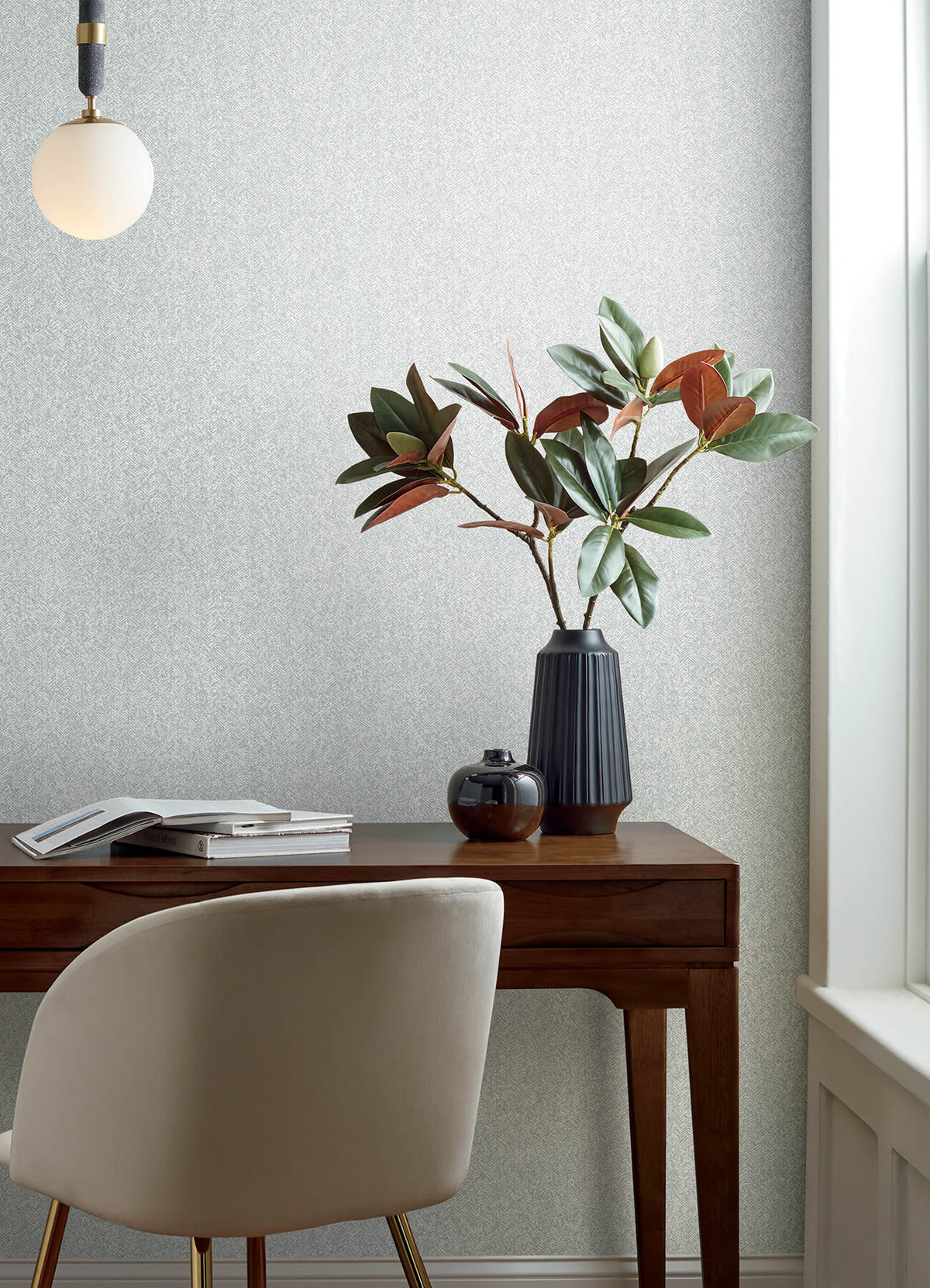 A Street Prints Botanica Ashbee Faux Fabric Wallpaper Sample - Light Grey