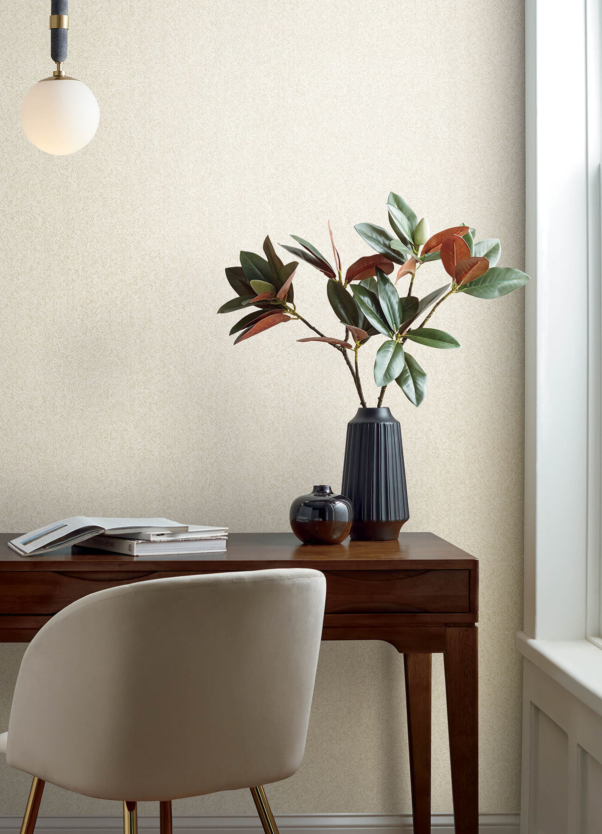 A-Street Prints Botanica Ashbee Faux Fabric Wallpaper - Taupe