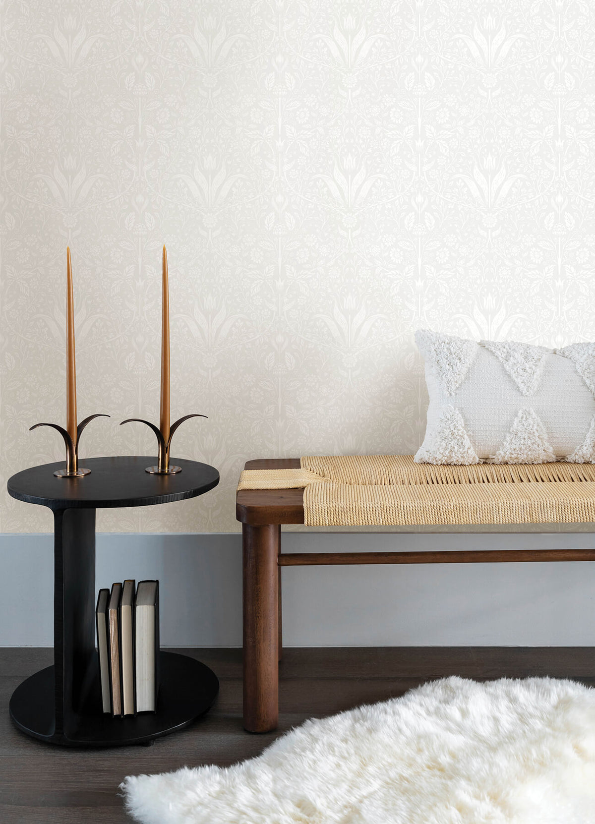 A-Street Prints Botanica Mara Tulip Ogee Wallpaper - Light Grey