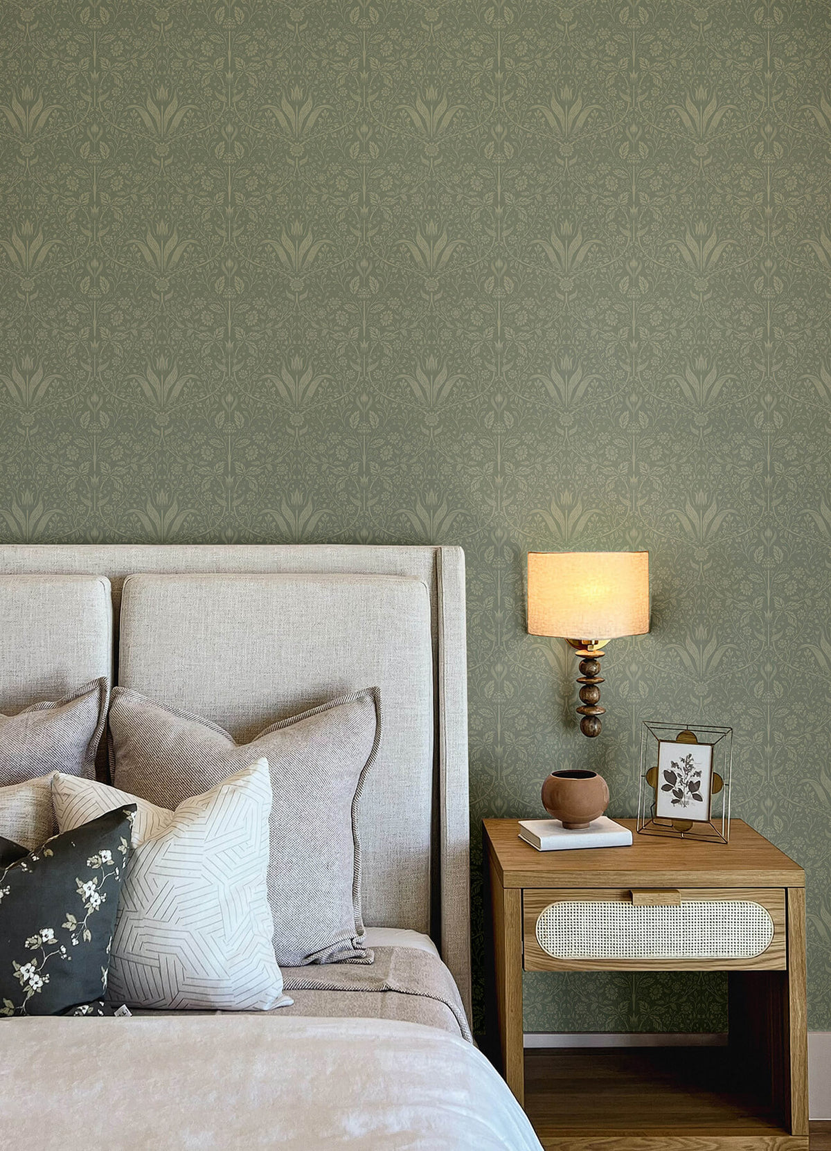 A Street Prints Botanica Mara Tulip Ogee Wallpaper Sample - Green