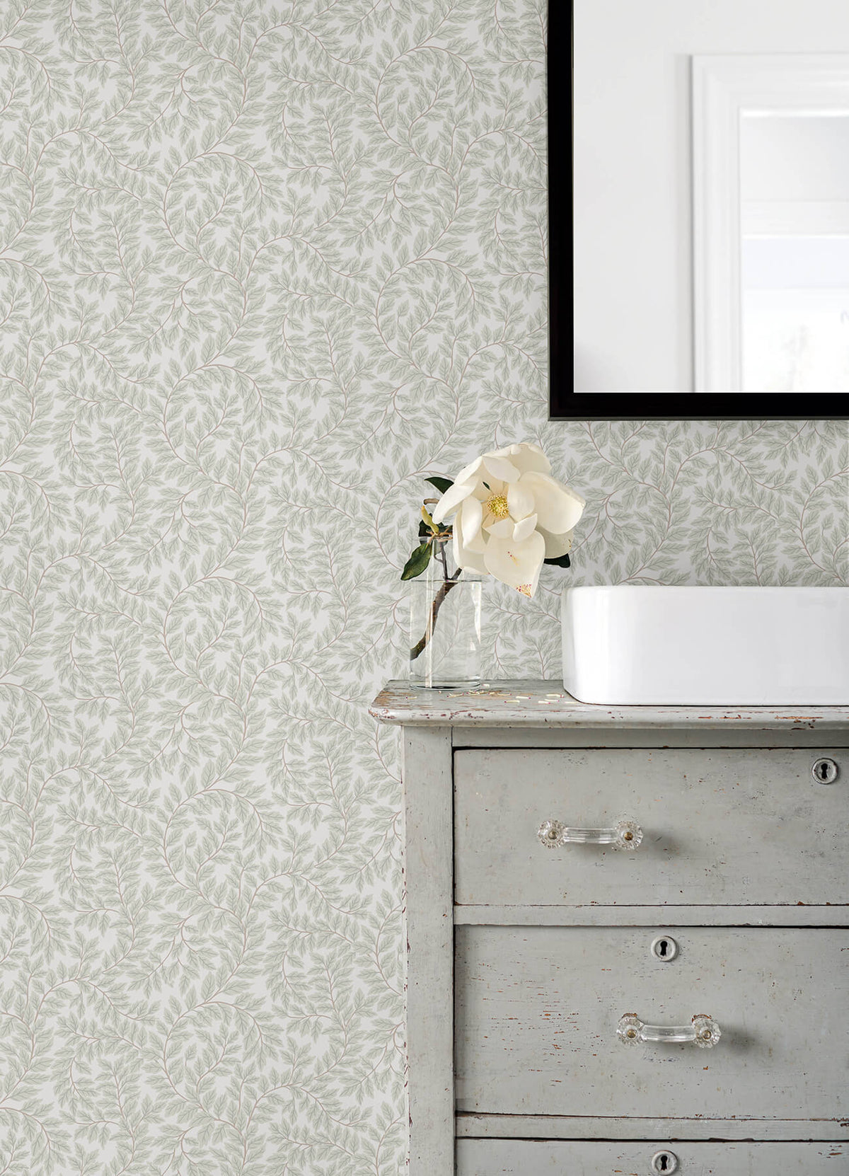 A Street Prints Botanica Lindlöv Leafy Vines Wallpaper Sample - Light Grey