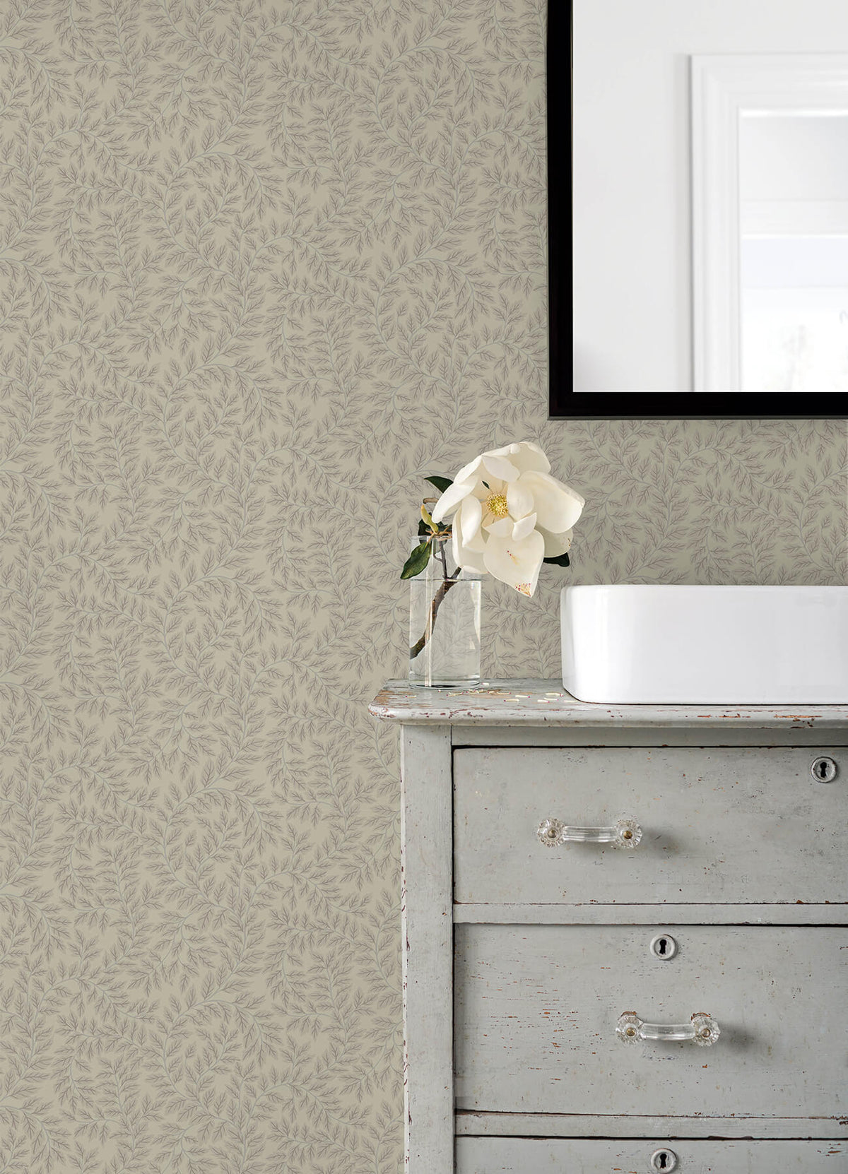A Street Prints Botanica Lindlöv Leafy Vines Wallpaper Sample - Taupe