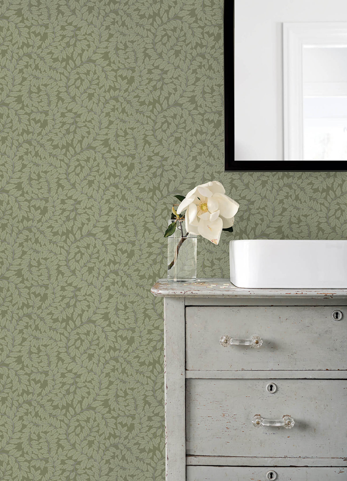 A-Street Prints Botanica Lindlöv Leafy Vines Wallpaper - Moss