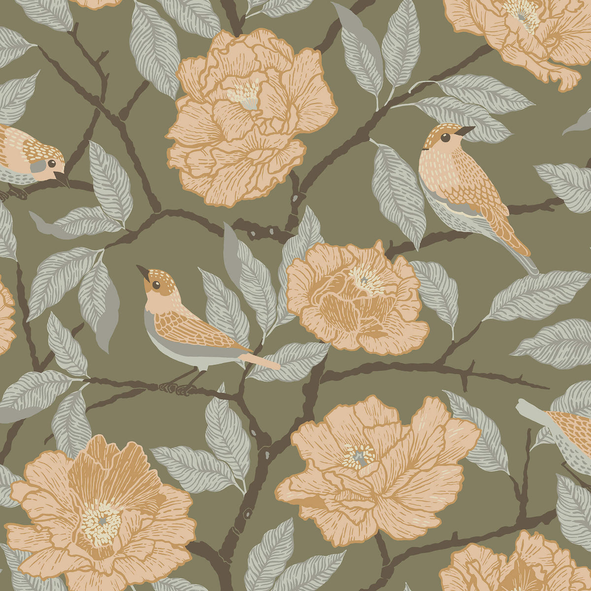 A Street Prints Botanica Bernadina Rosebush Wallpaper Sample - Moss