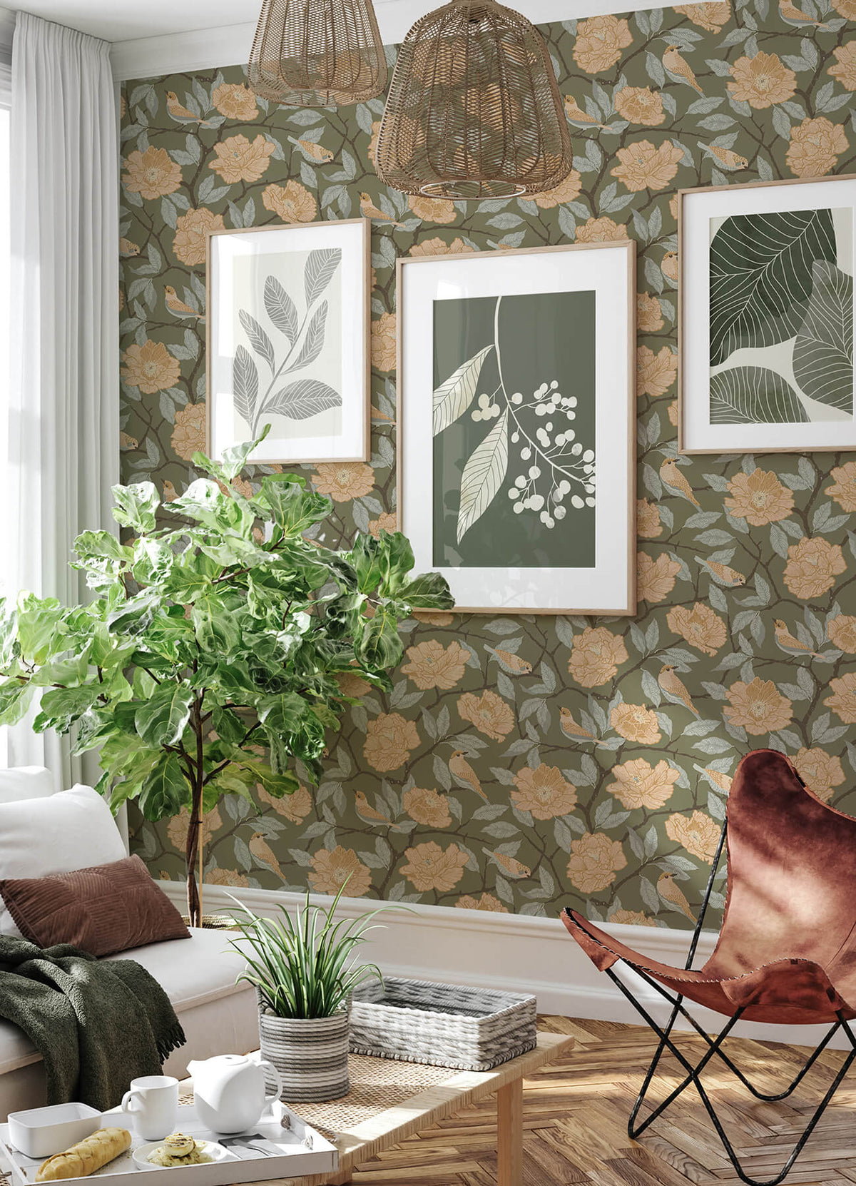 A Street Prints Botanica Bernadina Rosebush Wallpaper Sample - Moss