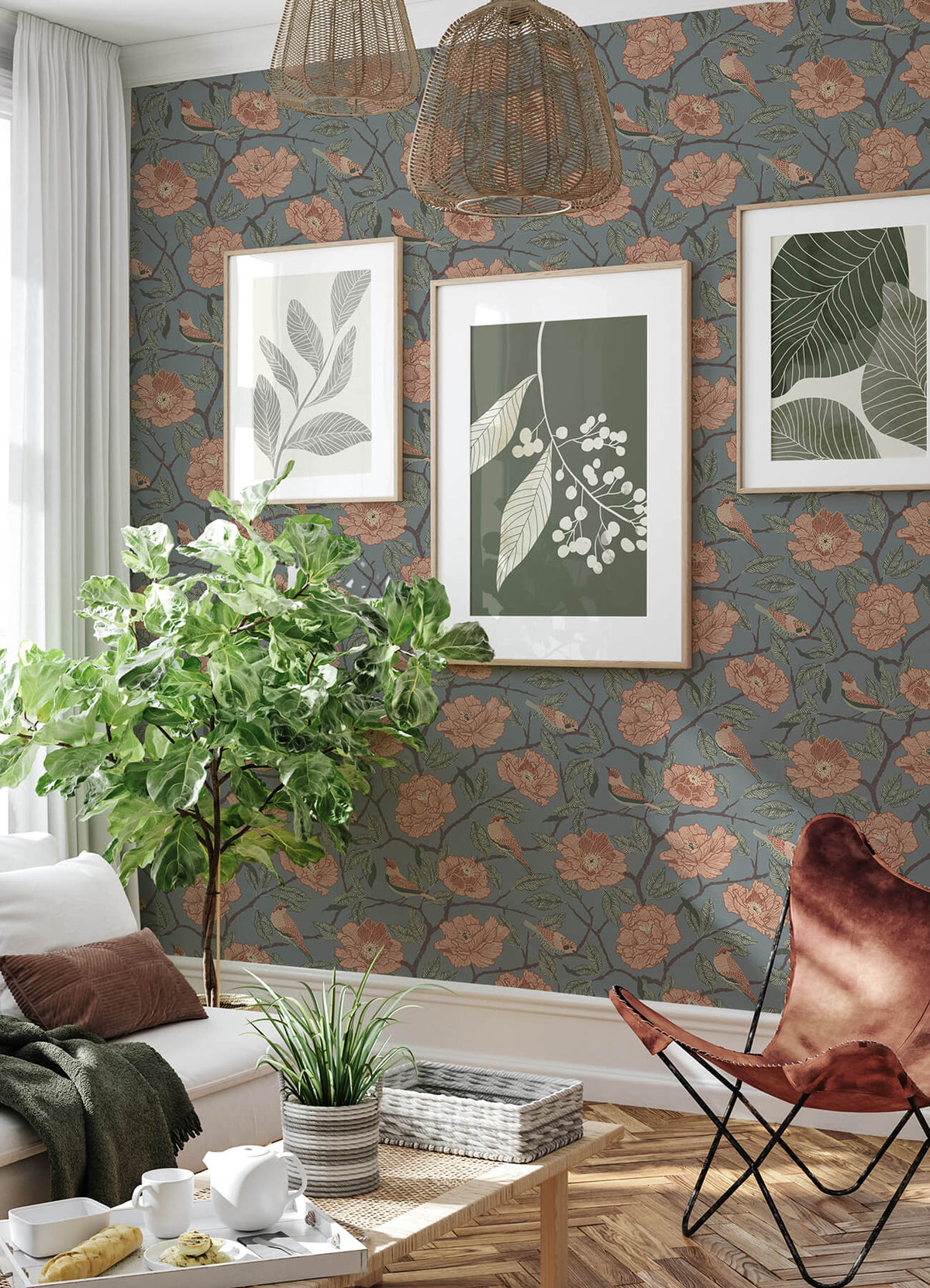 A-Street Prints Botanica Bernadina Rosebush Wallpaper - Blue