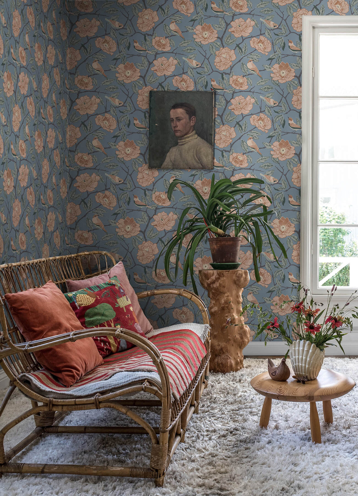 A-Street Prints Botanica Bernadina Rosebush Wallpaper - Blue