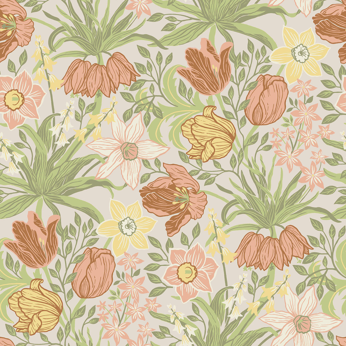 A Street Prints Botanica Cecilia Tulip & Daffodil Wallpaper Sample - Chartreuse
