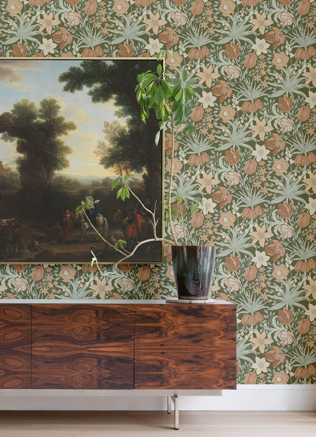 A-Street Prints Botanica Cecilia Tulip & Daffodil Wallpaper - Moss