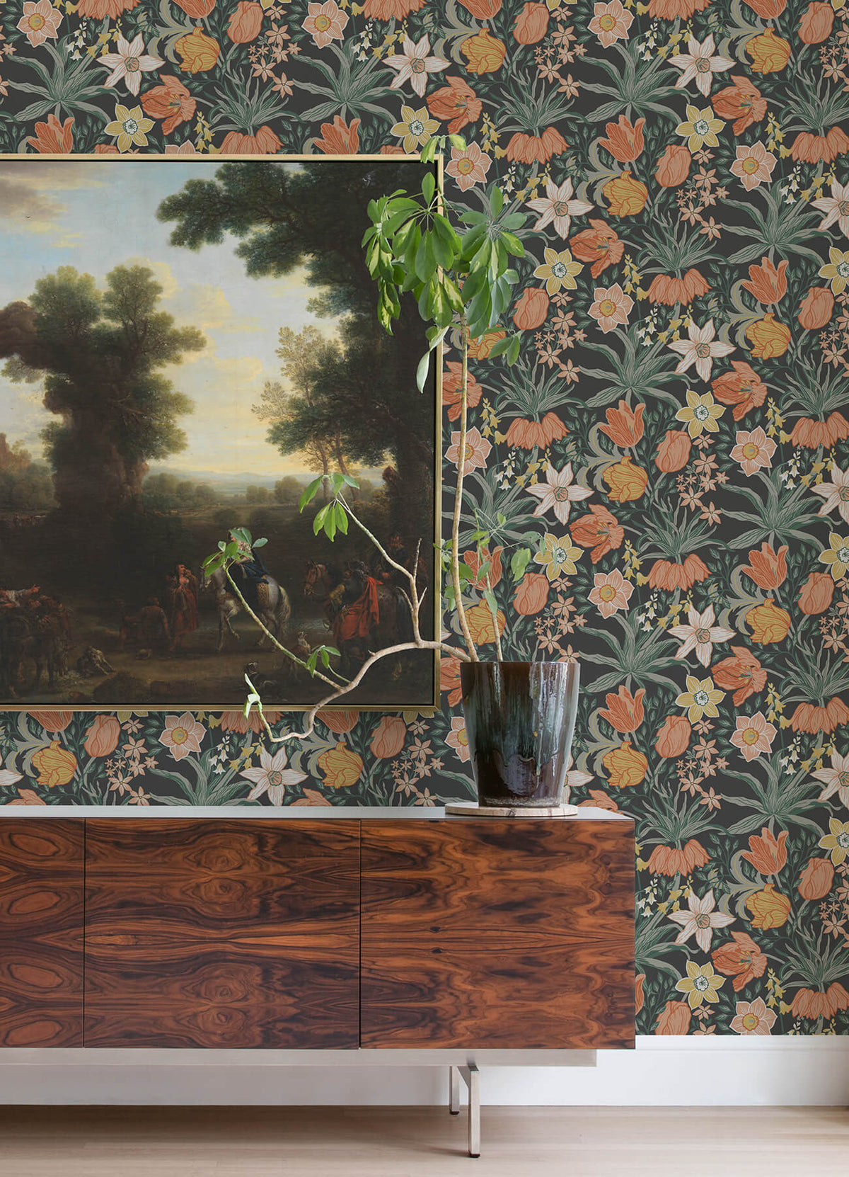 A-Street Prints Botanica Cecilia Tulip & Daffodil Wallpaper - Black