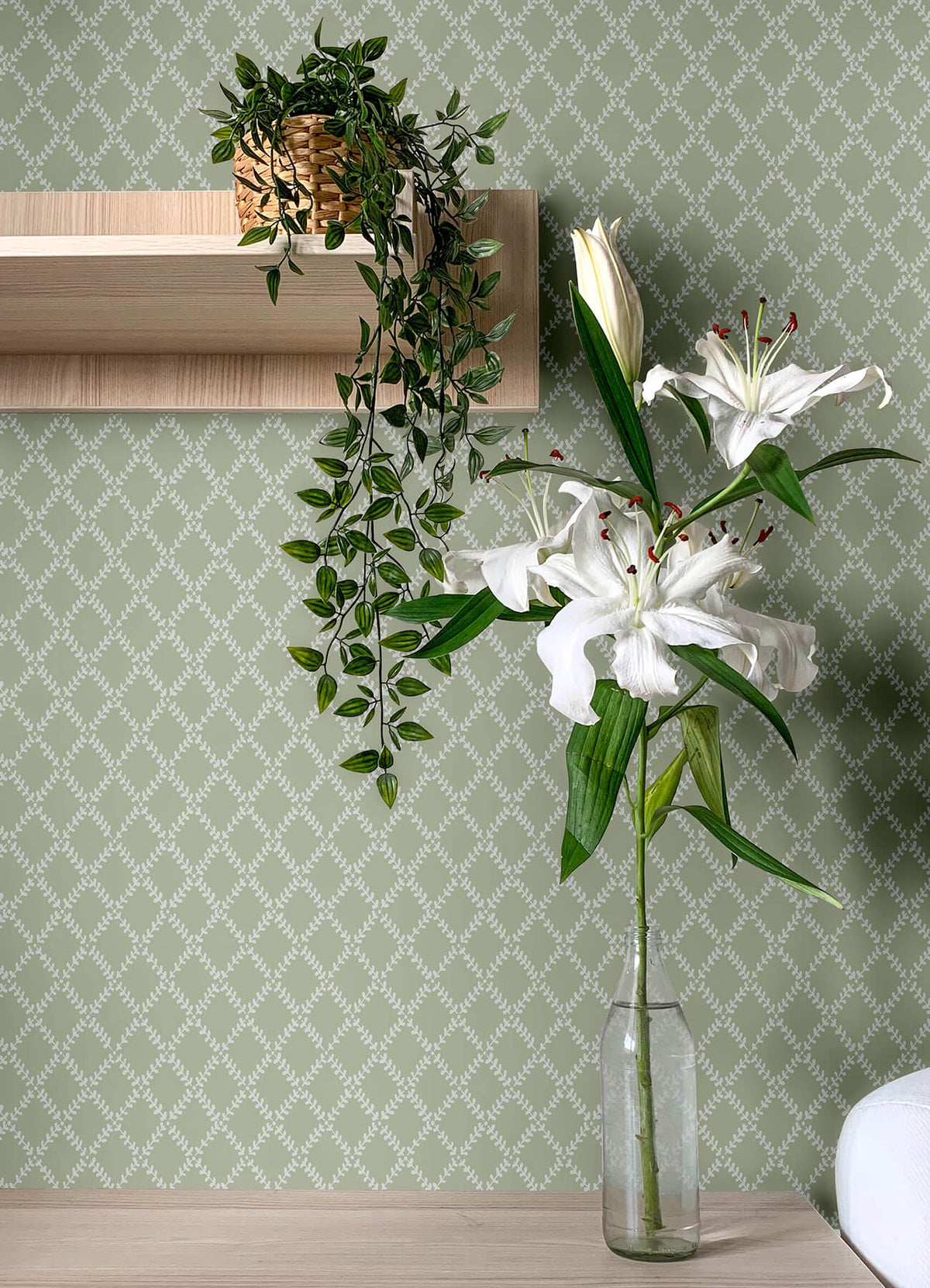 A-Street Prints Botanica Trevor Leaf Trellis Wallpaper - Moss