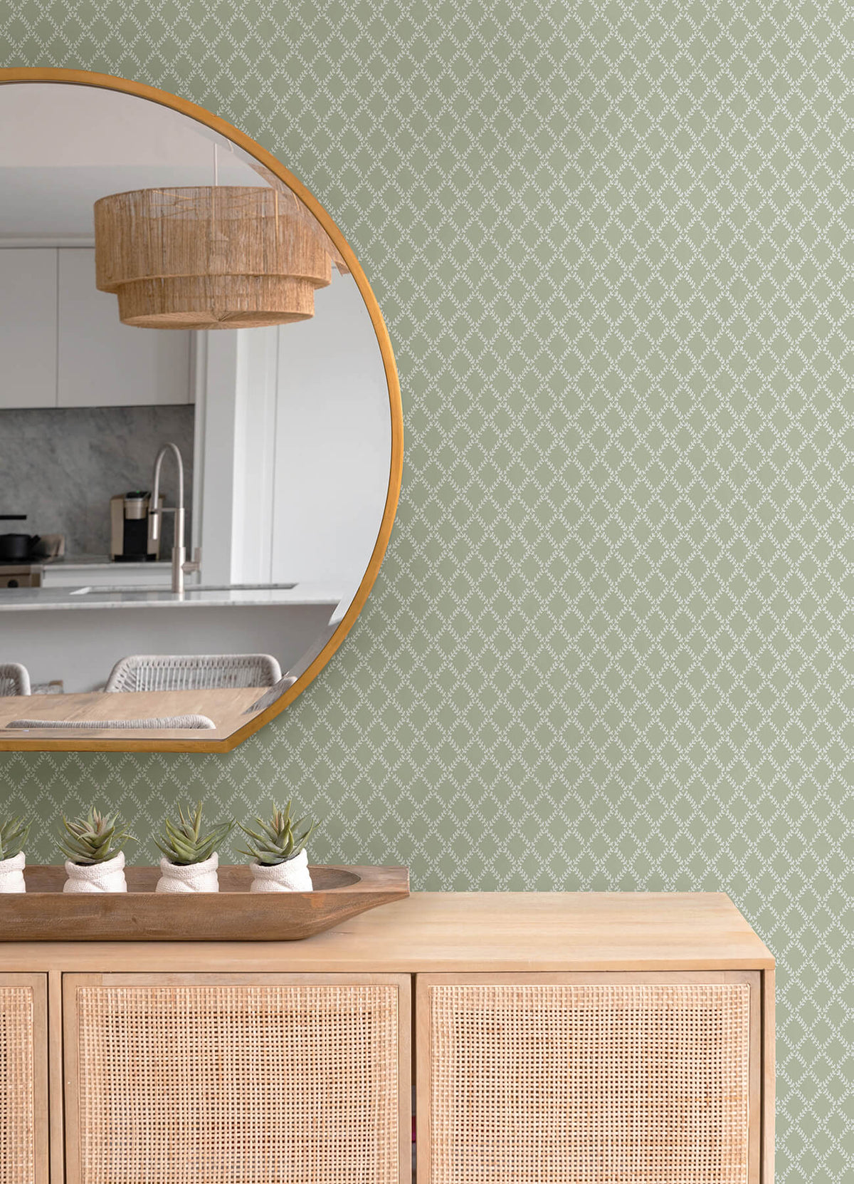 A-Street Prints Botanica Trevor Leaf Trellis Wallpaper - Moss