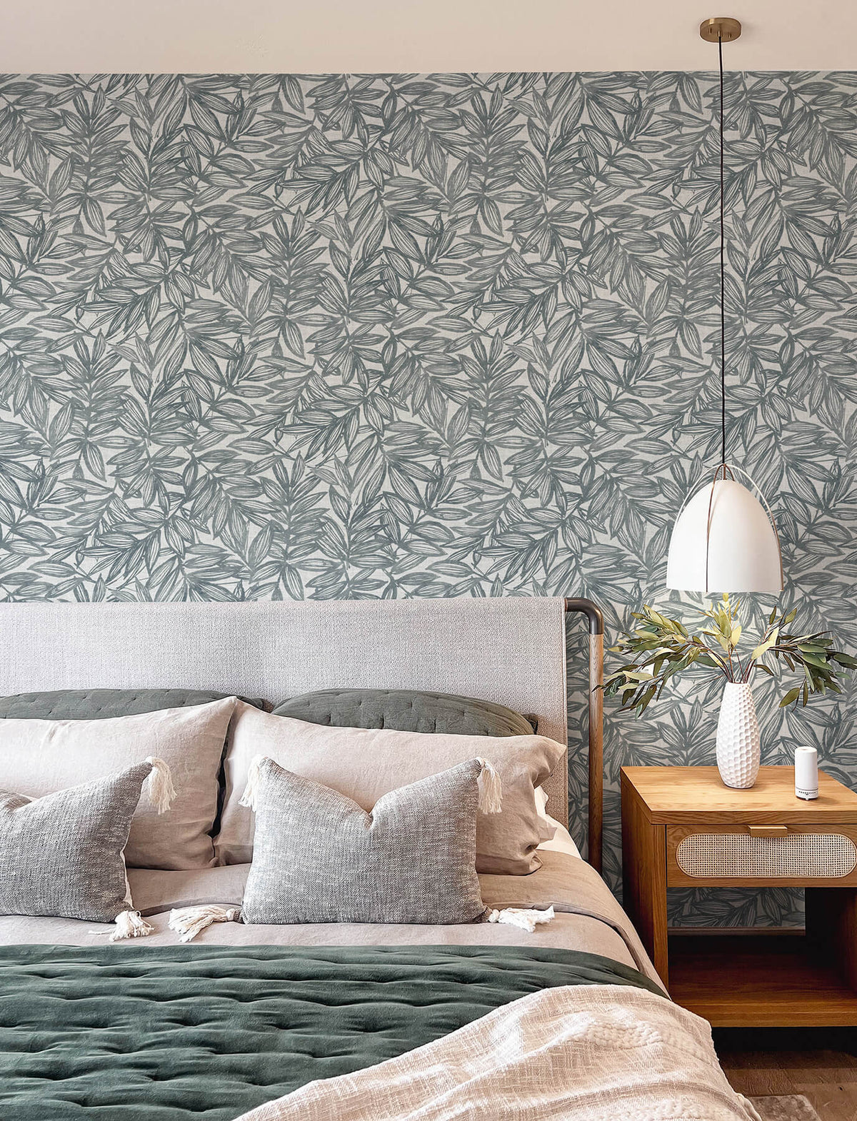 A Street Prints Harmony Rhythmic Leaf Wallpaper Sample - Denim