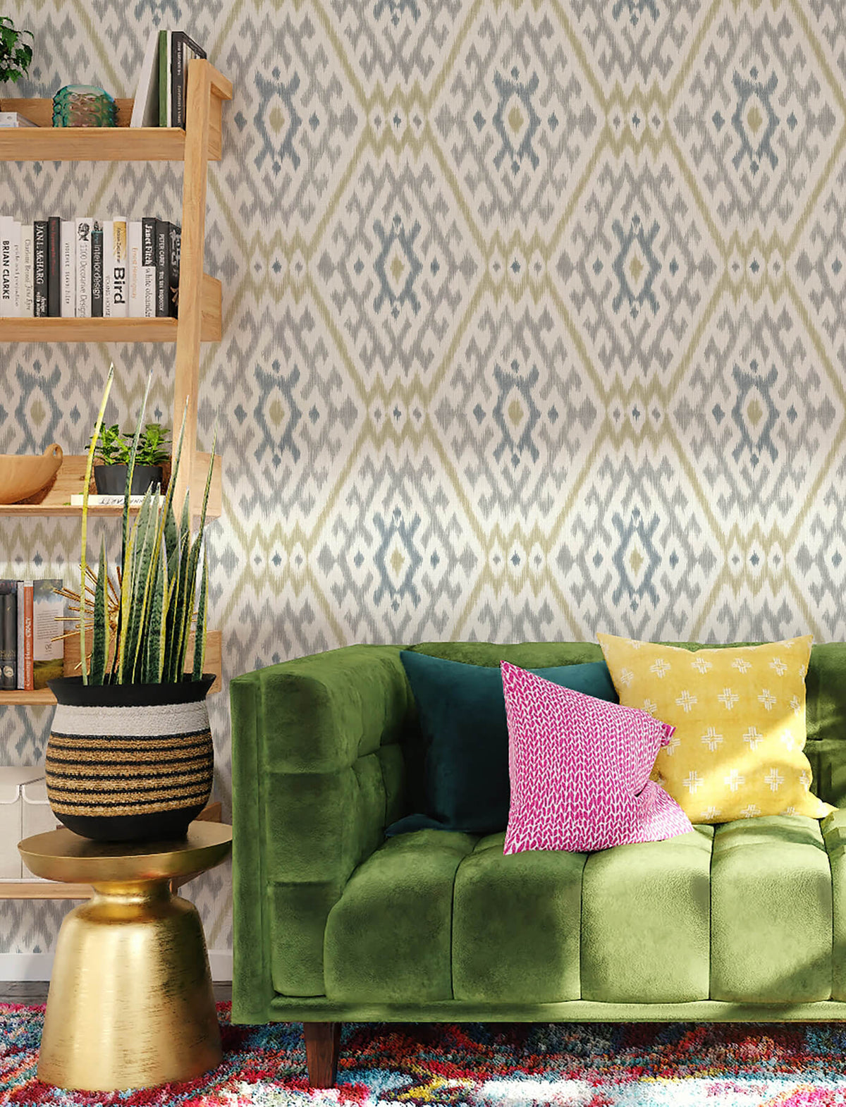 A-Street Prints Harmony Solola Ikat Wallpaper - Chartreuse