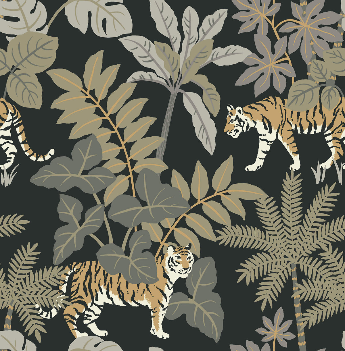 A Street Prints Harmony Caspian Jungle Wallpaper Sample - Charcoal
