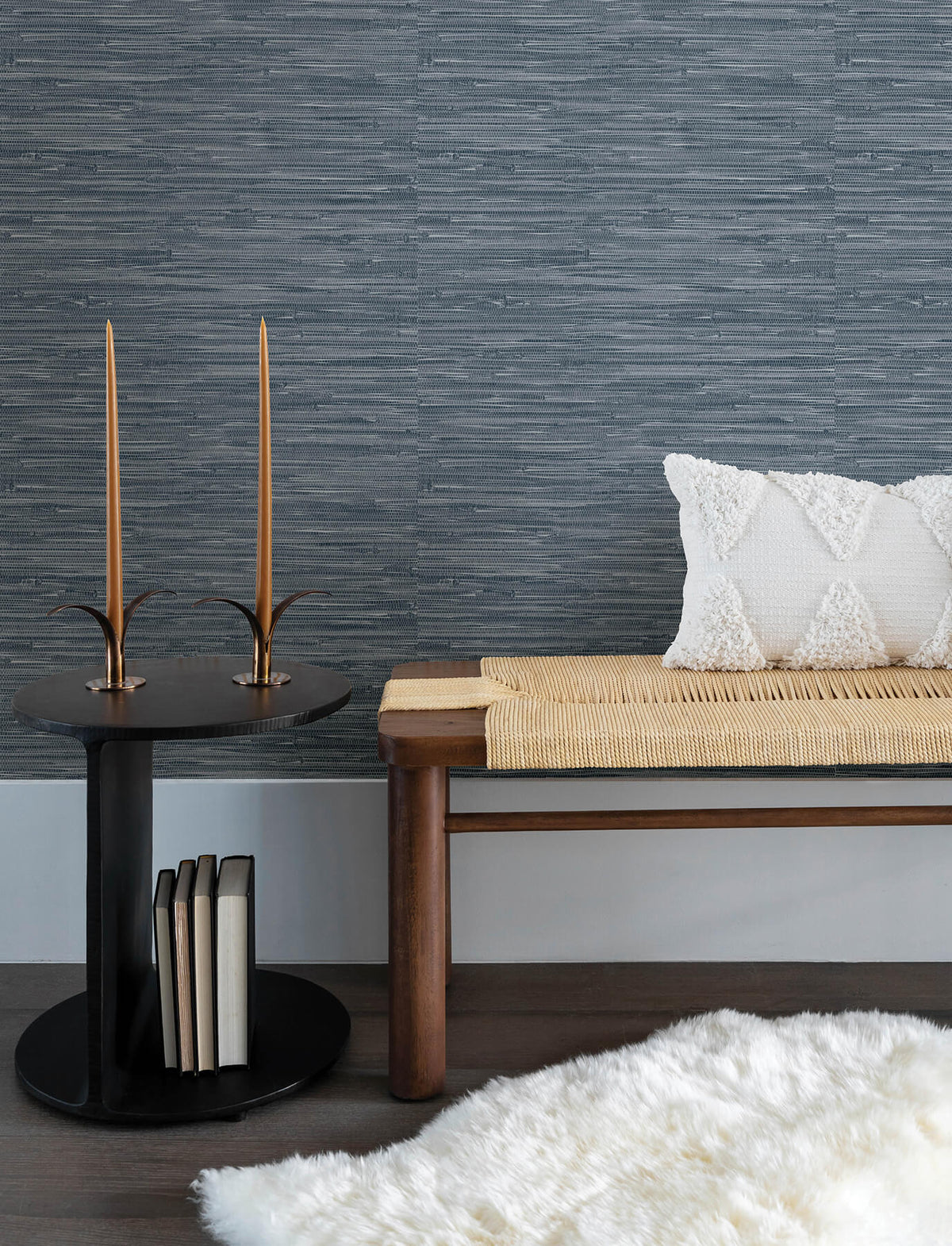 A Street Prints Harmony Exhale Faux Grasscloth Wallpaper Sample - Indigo