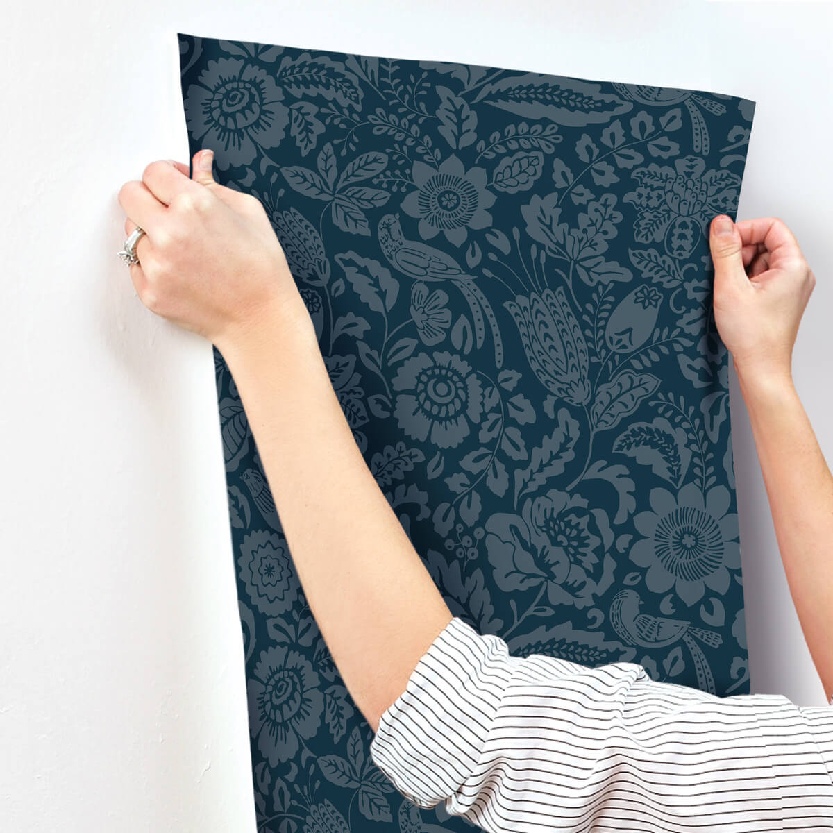 A-Street Prints Haberdashery Marta Floral Wallpaper - Navy