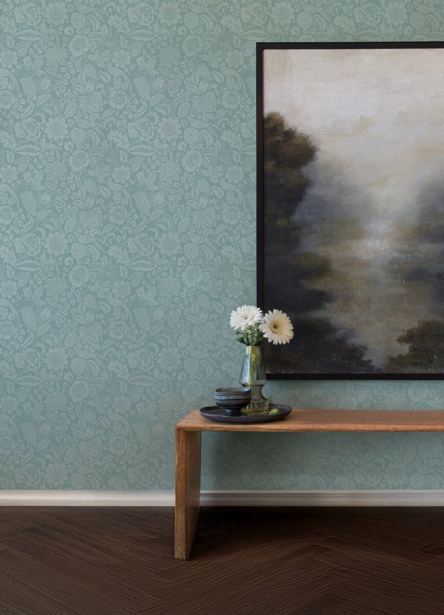 A Street Prints Haberdashery Marta Floral Wallpaper Sample - Teal