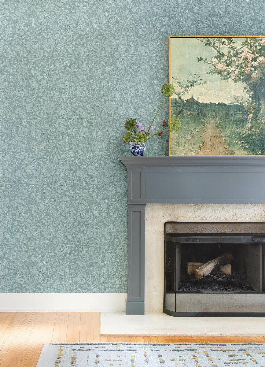 A Street Prints Haberdashery Marta Floral Wallpaper Sample - Teal