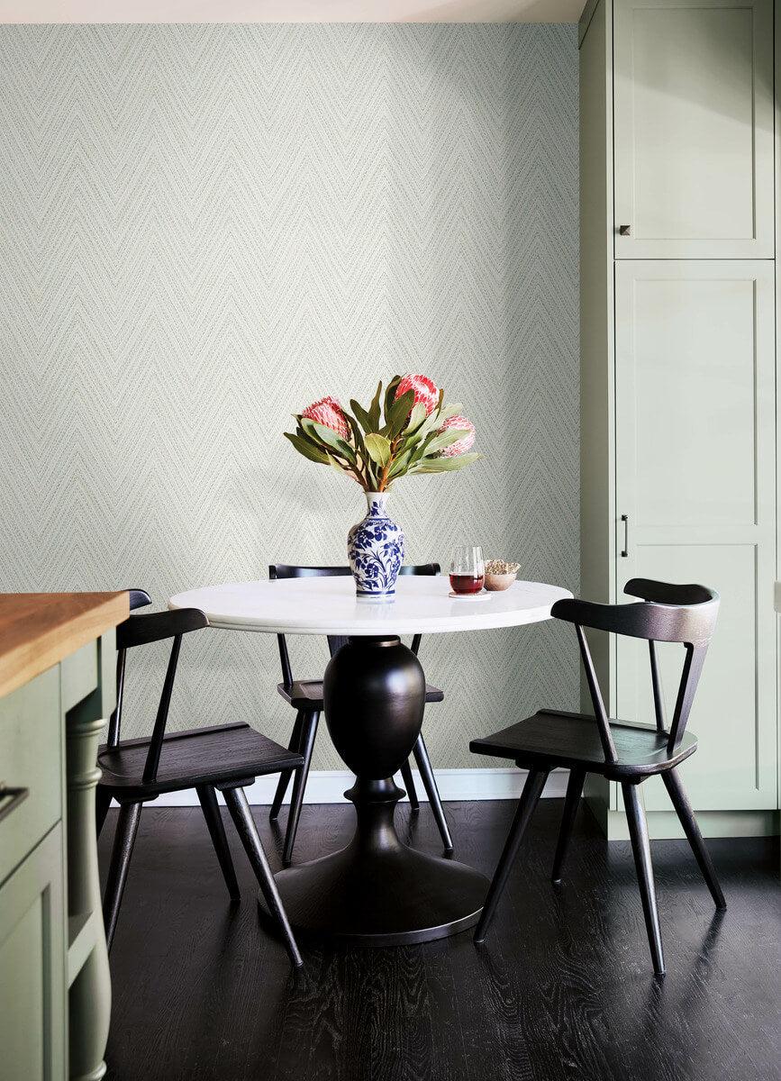 A Street Prints Haberdashery Lainey Chevron Wallpaper Sample - Green