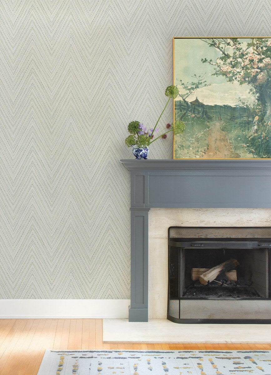 A Street Prints Haberdashery Lainey Chevron Wallpaper Sample - Green