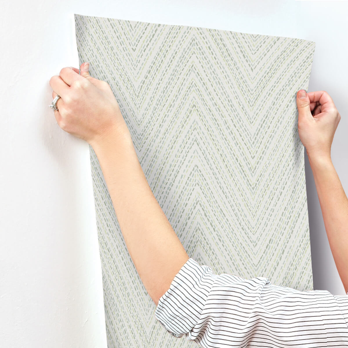 A Street Prints Haberdashery Lainey Chevron Wallpaper Sample - Green
