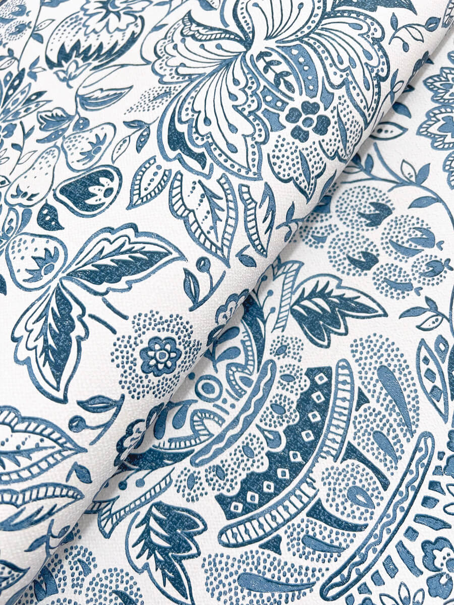 A-Street Prints Haberdashery Blanche Floral Damask Wallpaper - Blue