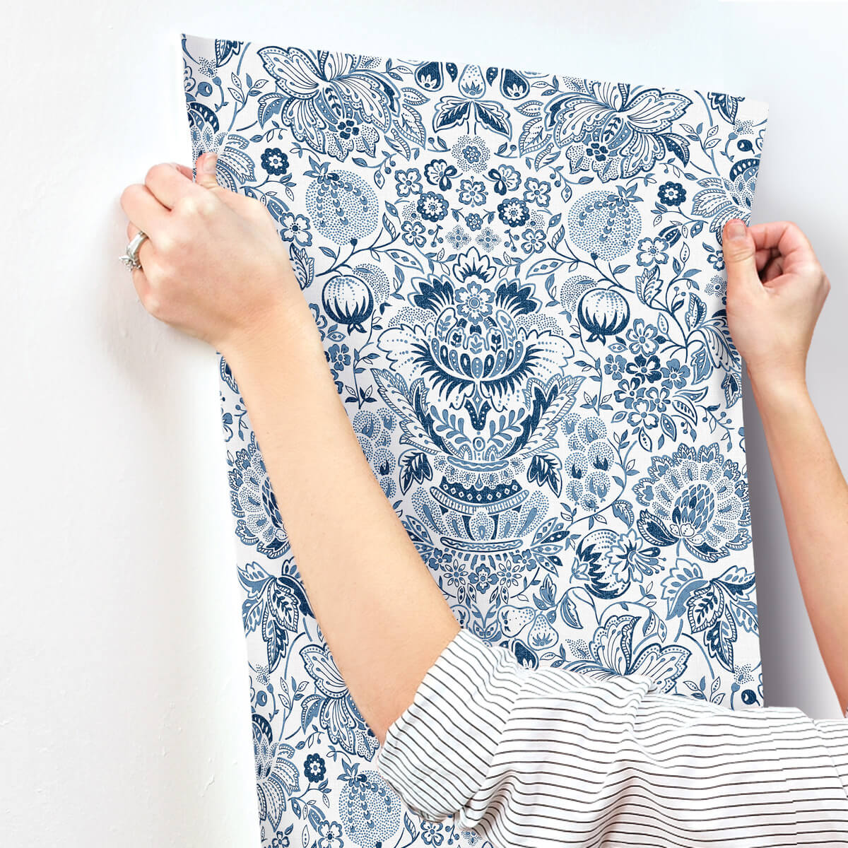 A-Street Prints Haberdashery Blanche Floral Damask Wallpaper - Blue