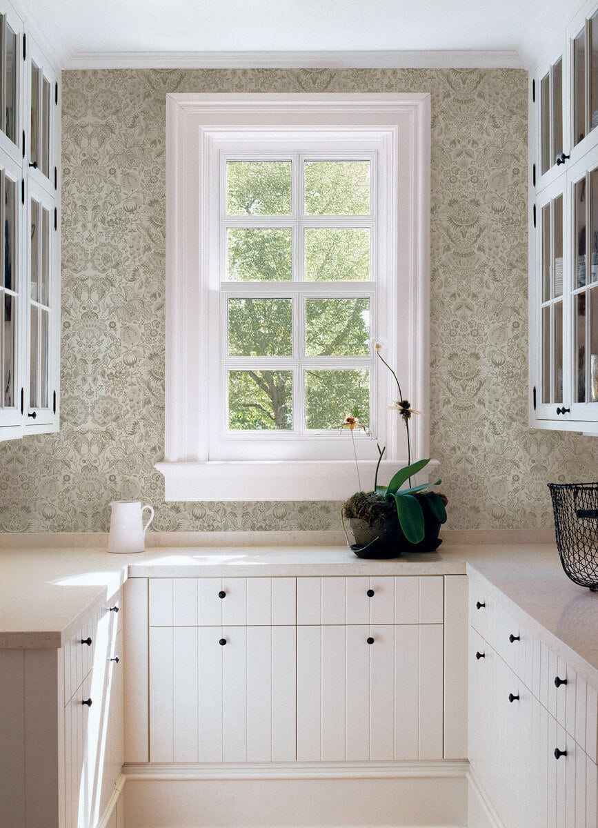 A Street Prints Haberdashery Blanche Floral Damask Wallpaper Sample - Neutral