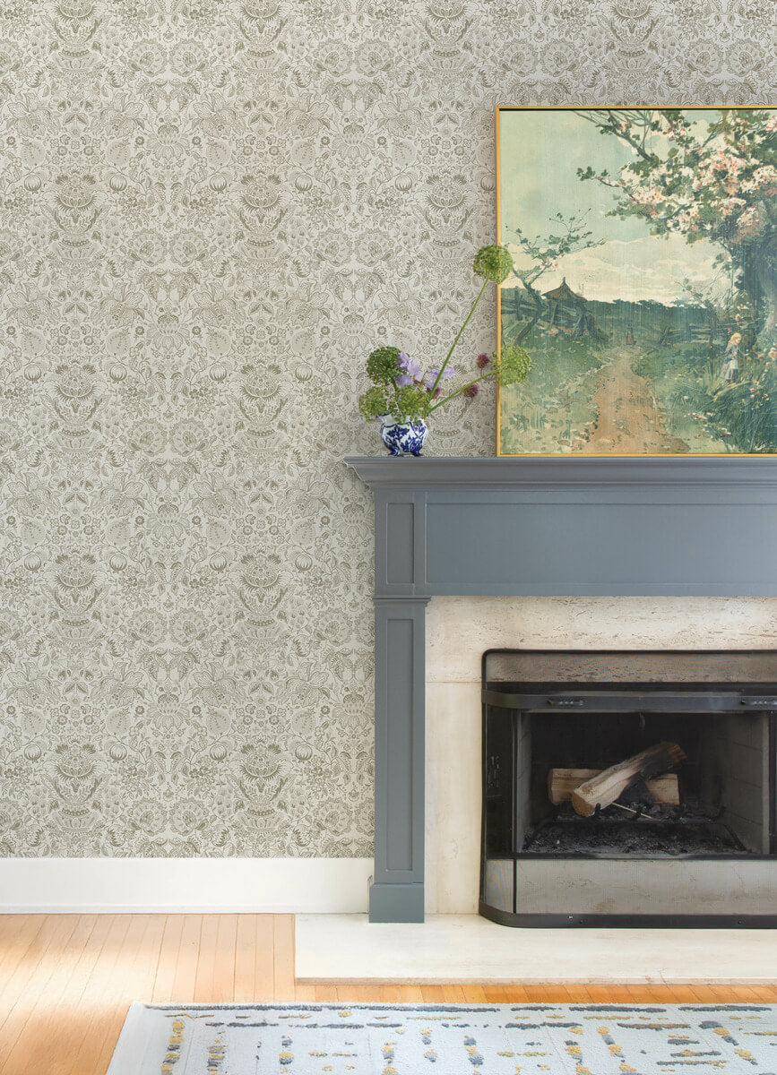 A Street Prints Haberdashery Blanche Floral Damask Wallpaper Sample - Neutral