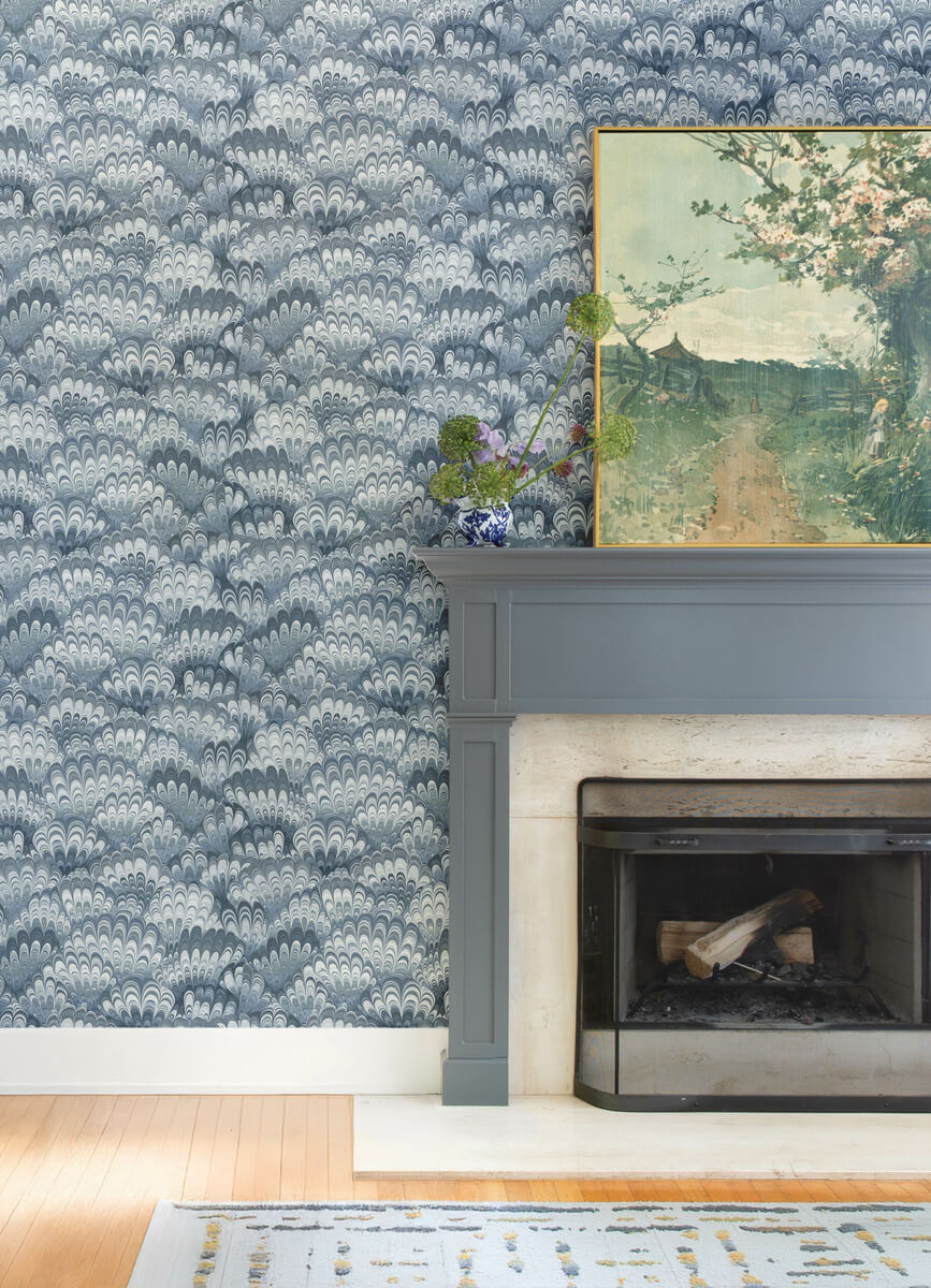 A Street Prints Haberdashery Octavia Marbled Ink Wallpaper Sample - Blue