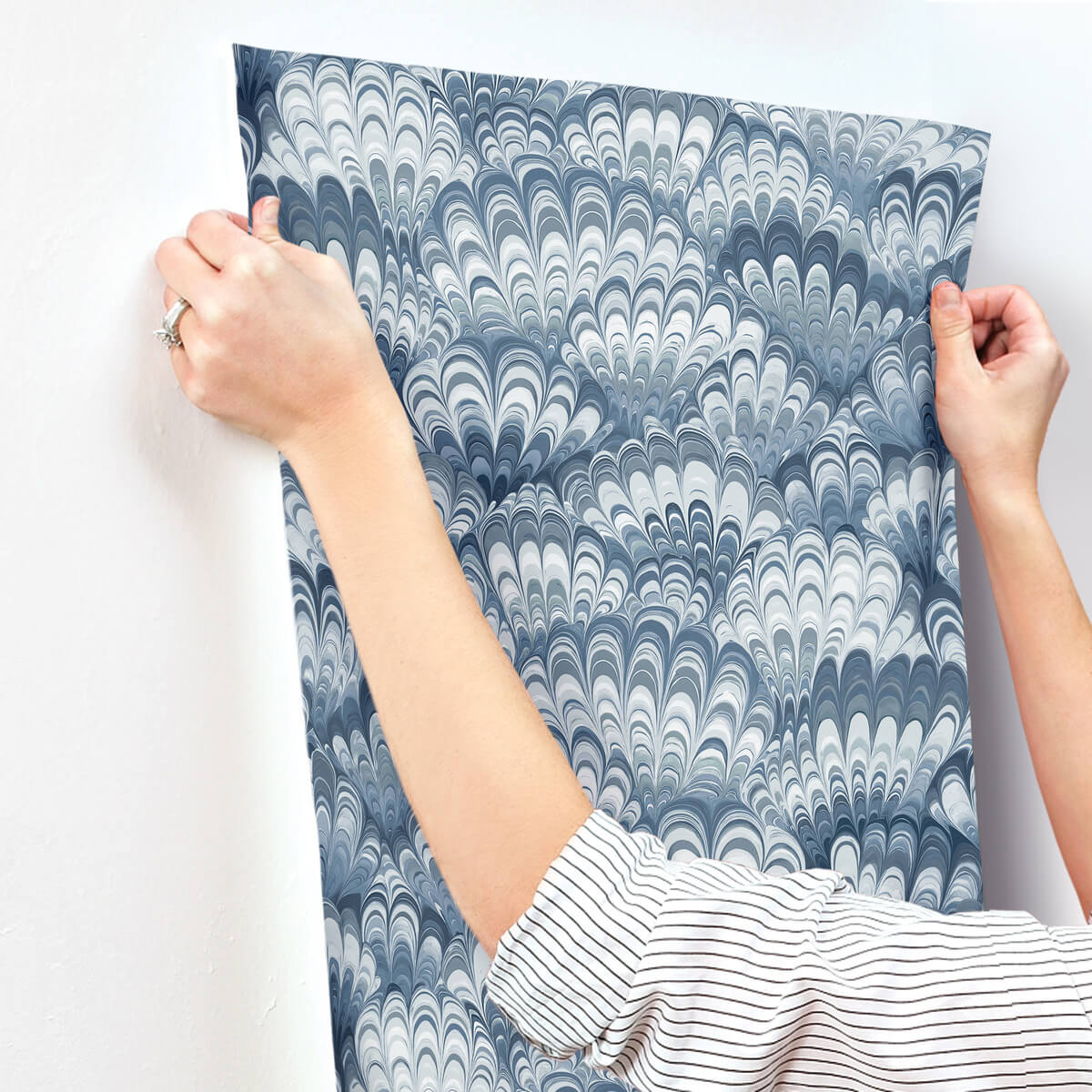 A Street Prints Haberdashery Octavia Marbled Ink Wallpaper Sample - Blue