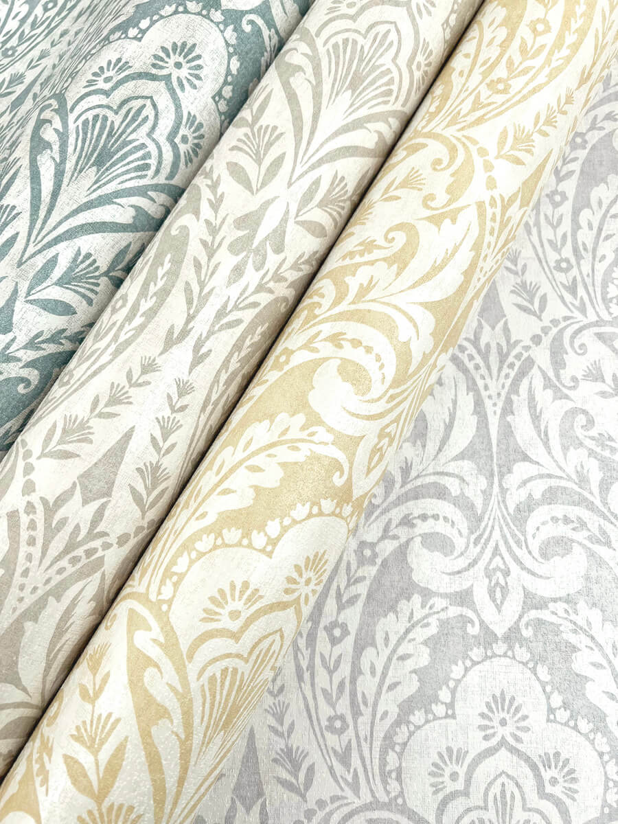 A Street Prints Haberdashery Berkshire Damask Wallpaper Sample - Denim