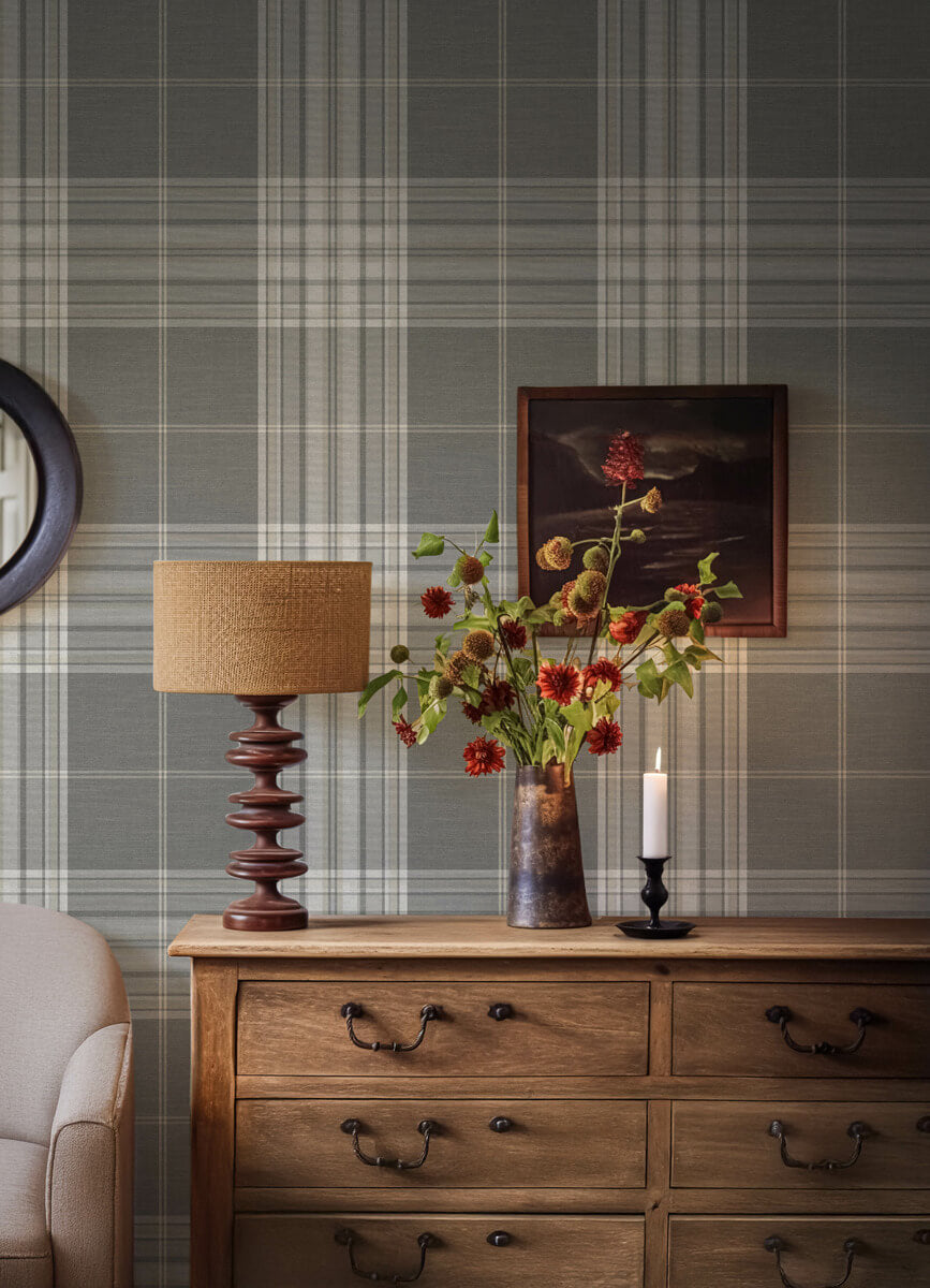 A Street Prints Haberdashery Westley Plaid Wallpaper Sample - Grey