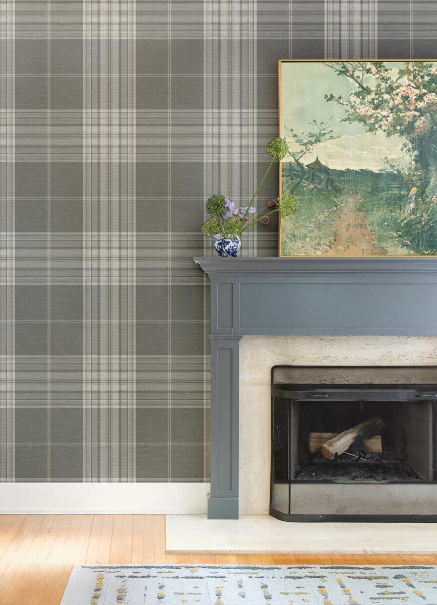 A Street Prints Haberdashery Westley Plaid Wallpaper Sample - Grey