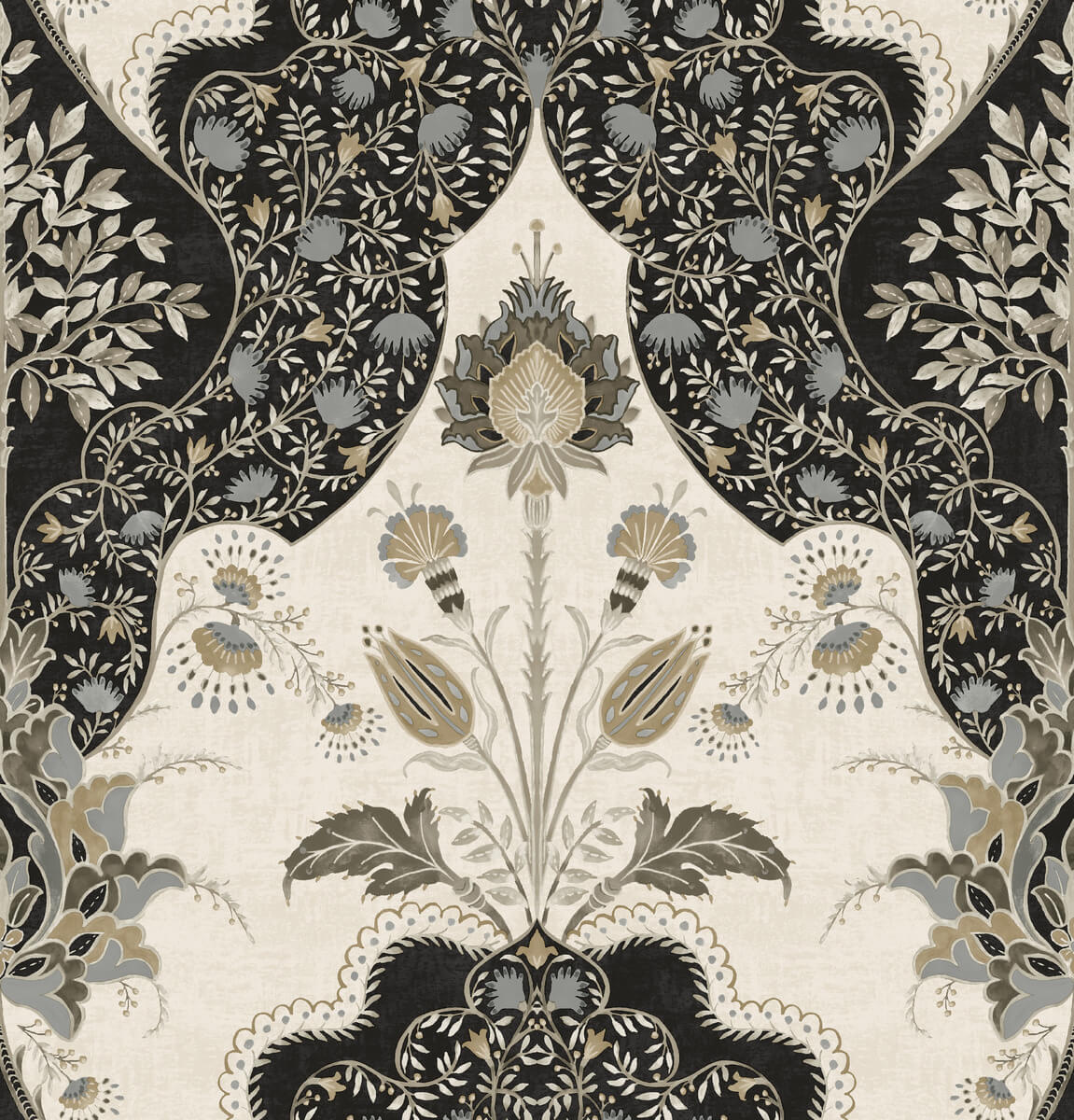 A Street Prints Haberdashery Auden Grandeur Wallpaper Sample - Black