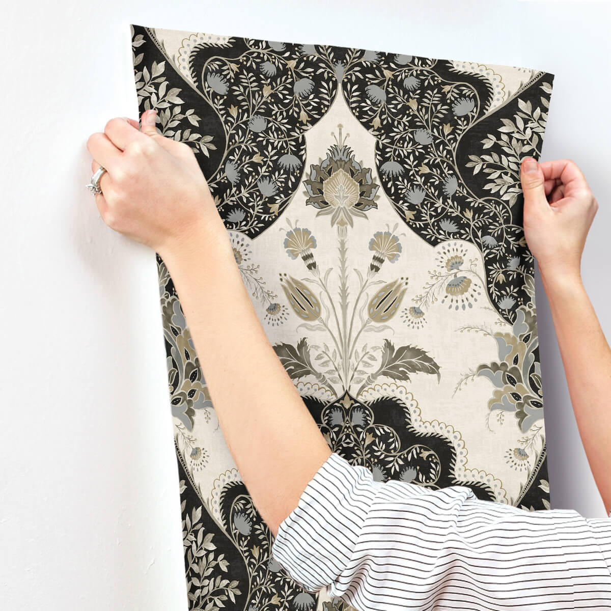 A Street Prints Haberdashery Auden Grandeur Wallpaper Sample - Black