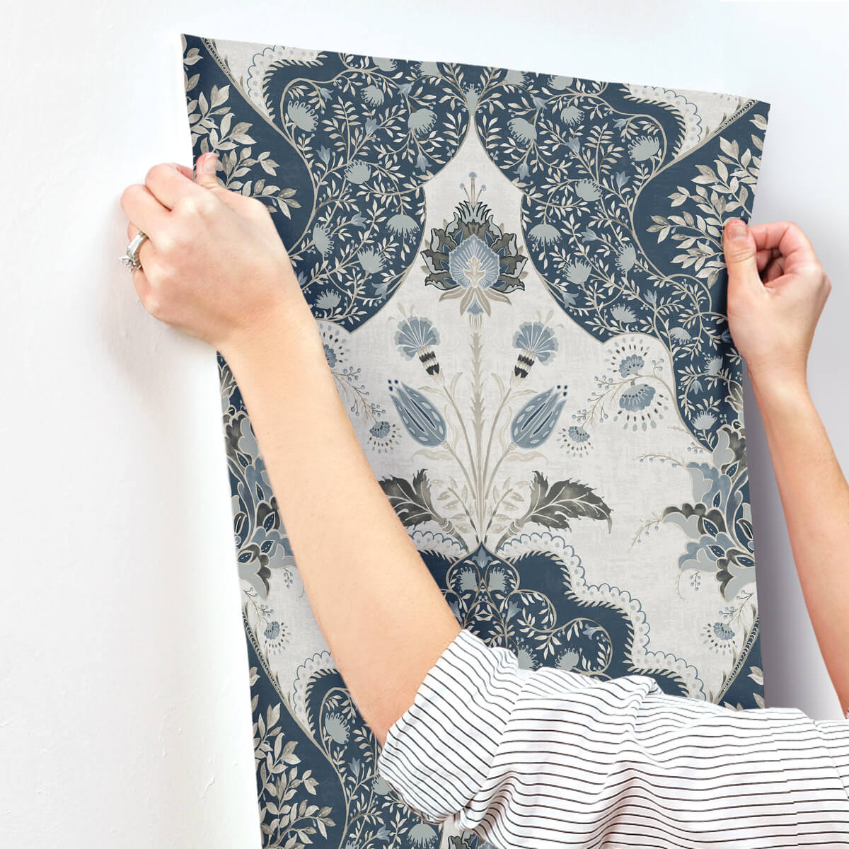 A Street Prints Haberdashery Auden Grandeur Wallpaper Sample - Dark Blue