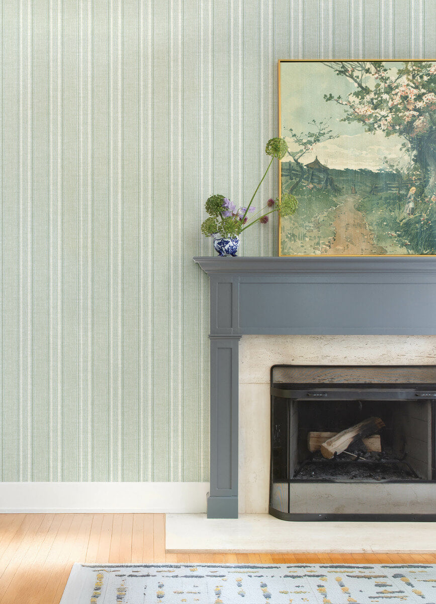 A Street Prints Haberdashery Ayanna Striped Wallpaper Sample - Light Green