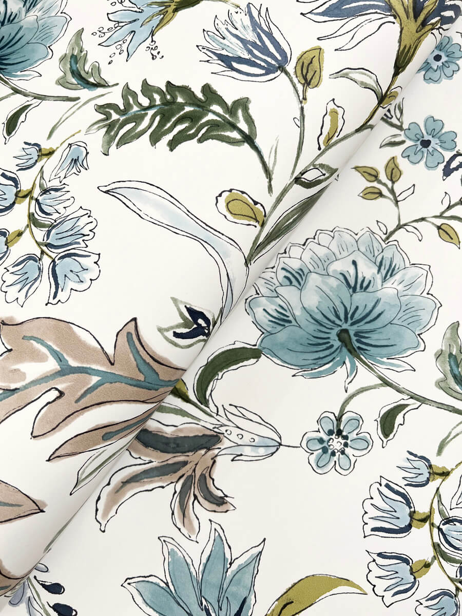 A Street Prints Haberdashery Teonna Floral Wallpaper Sample - Blue