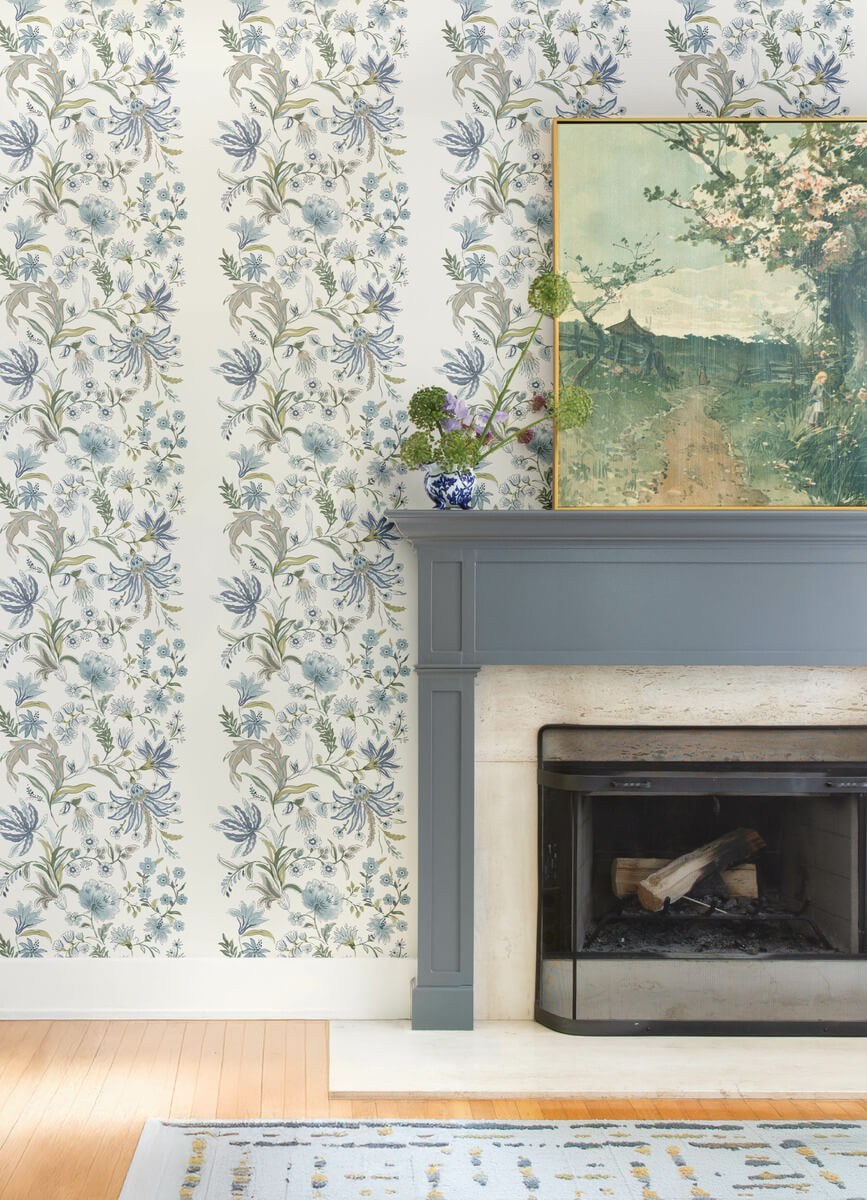 A Street Prints Haberdashery Teonna Floral Wallpaper Sample - Blue