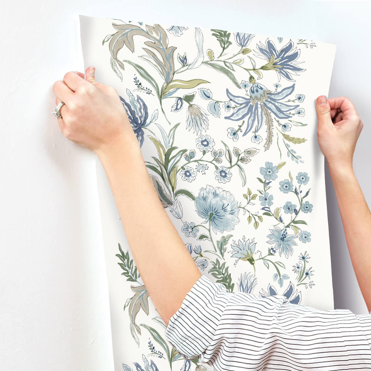 A Street Prints Haberdashery Teonna Floral Wallpaper Sample - Blue