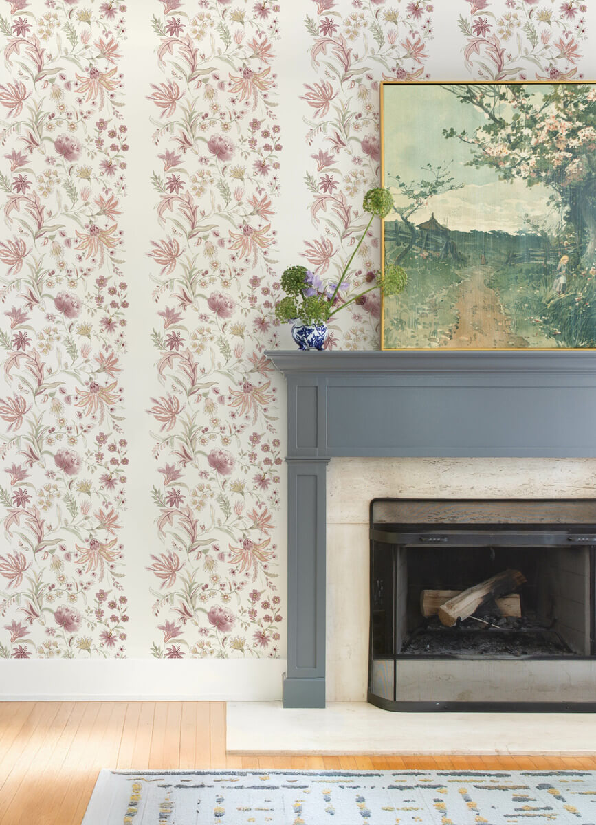 A-Street Prints Haberdashery Teonna Floral Wallpaper - Light Pink