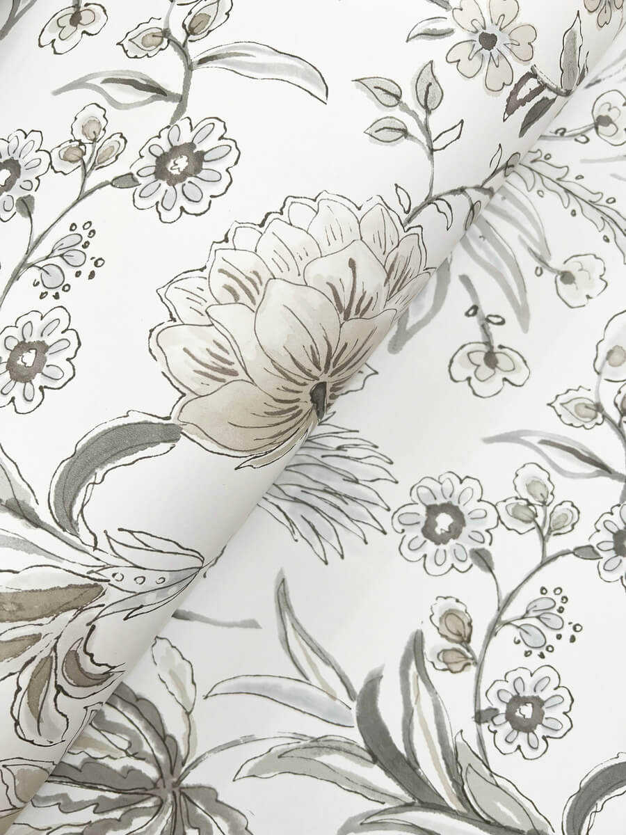 A Street Prints Haberdashery Teonna Floral Wallpaper Sample - Light Grey